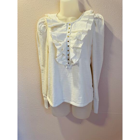Nation LTD Tommie Frilly Henley Tee Off White Romantic Feminine Top Medium - Picture 3 of 7
